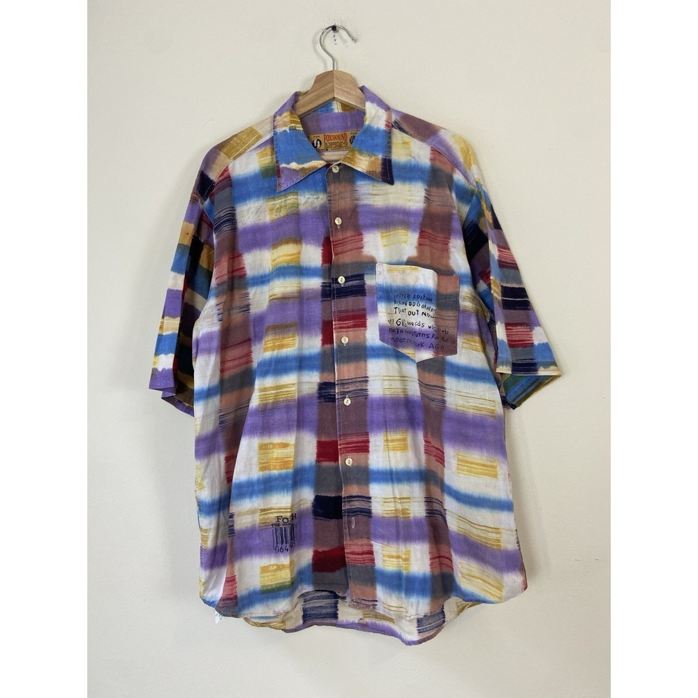 Vintage Foxhound Art Colorful Collared Button Up Polo Tee Shirt - L/XL
